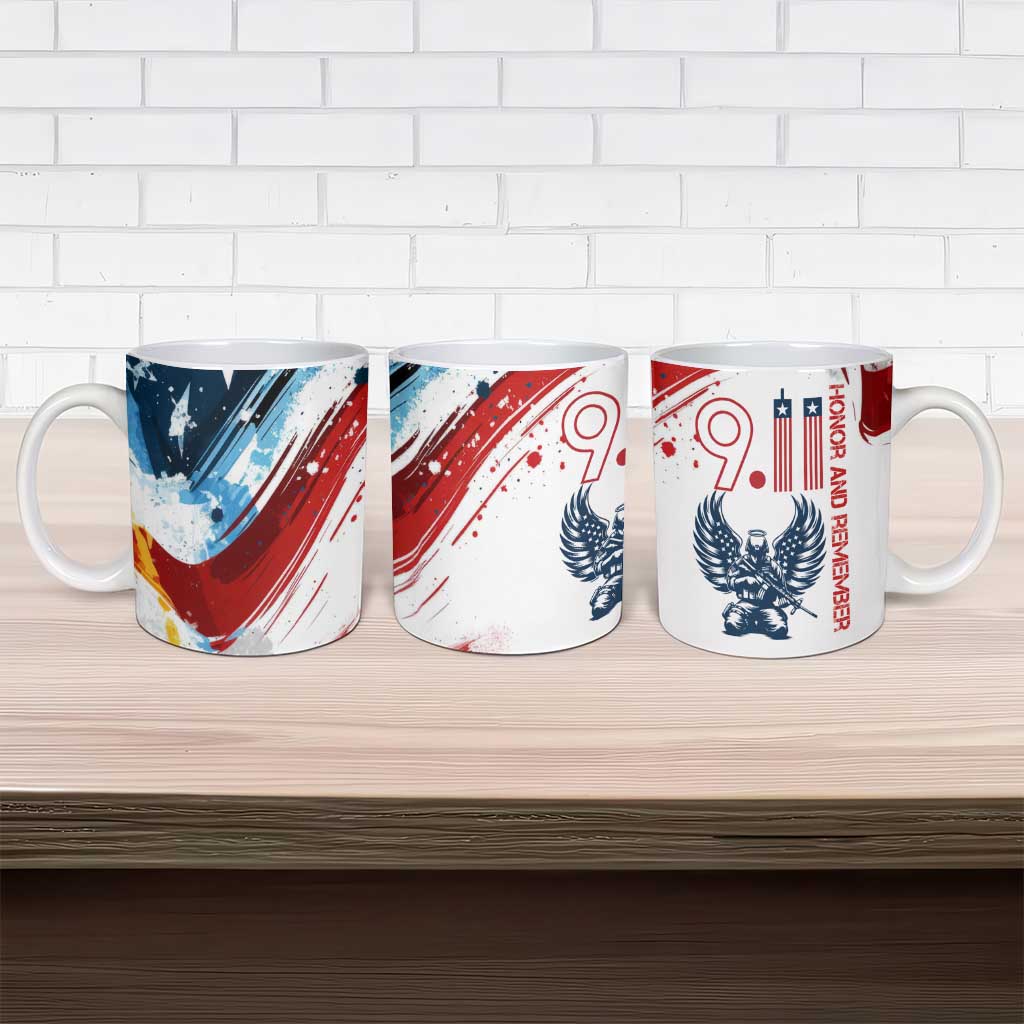 Patriot Day 911 Memorial Ceramic Mug American Flag and Angel Soldier Honor and Remember - Wonder Print Shop