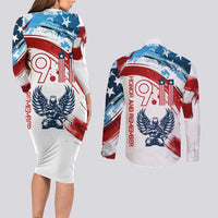 Patriot Day 911 Memorial Couples Matching Long Sleeve Bodycon Dress and Long Sleeve Button Shirt American Flag and Angel Soldier Honor and Remember - Wonder Print Shop