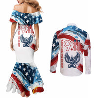 Patriot Day 911 Memorial Couples Matching Mermaid Dress and Long Sleeve Button Shirt American Flag and Angel Soldier Honor and Remember - Wonder Print Shop