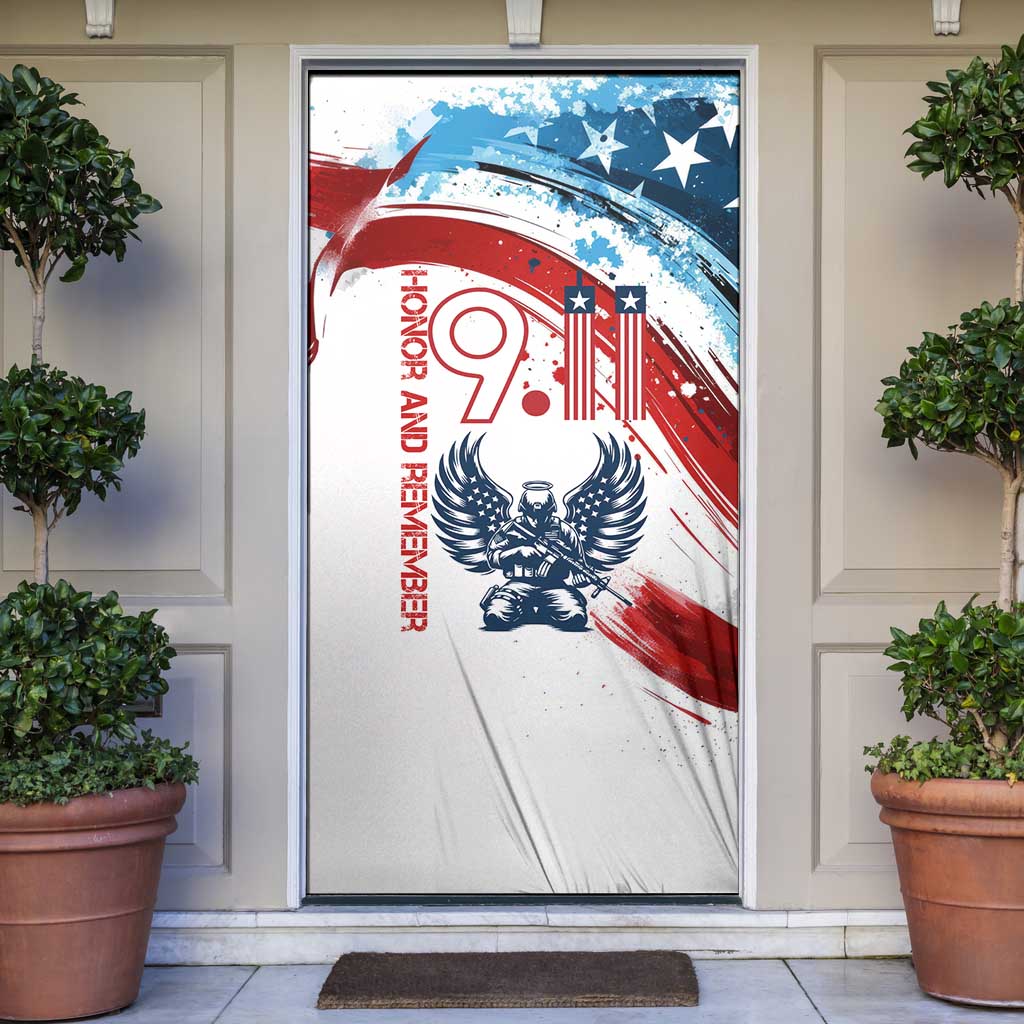 Patriot Day 911 Memorial Door Cover American Flag and Angel Soldier Honor and Remember - Wonder Print Shop