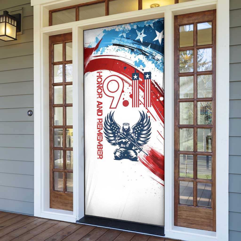 Patriot Day 911 Memorial Door Cover American Flag and Angel Soldier Honor and Remember - Wonder Print Shop