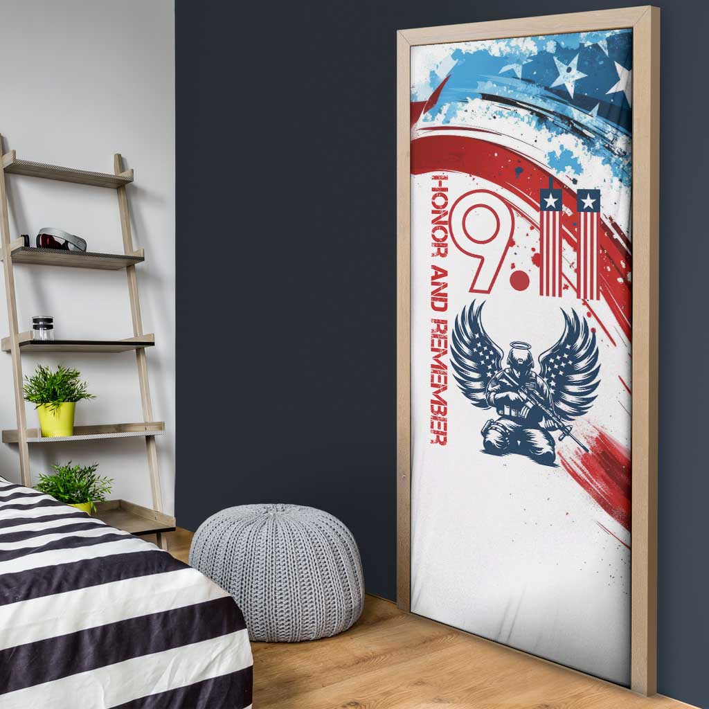 Patriot Day 911 Memorial Door Cover American Flag and Angel Soldier Honor and Remember - Wonder Print Shop