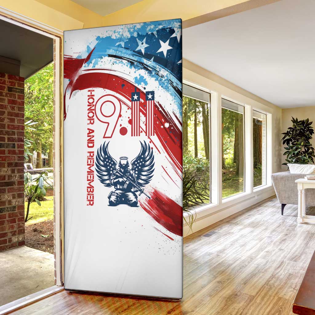 Patriot Day 911 Memorial Door Cover American Flag and Angel Soldier Honor and Remember - Wonder Print Shop