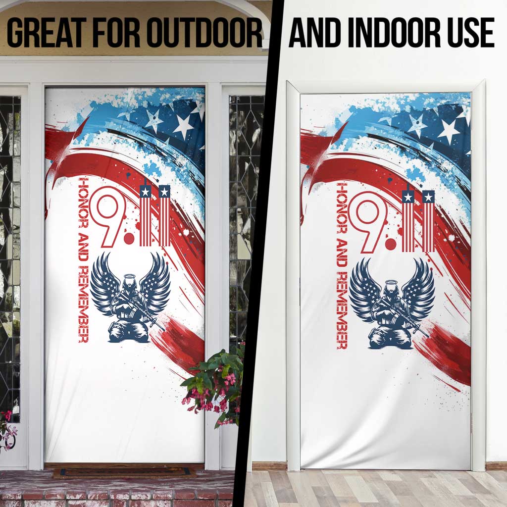 Patriot Day 911 Memorial Door Cover American Flag and Angel Soldier Honor and Remember - Wonder Print Shop