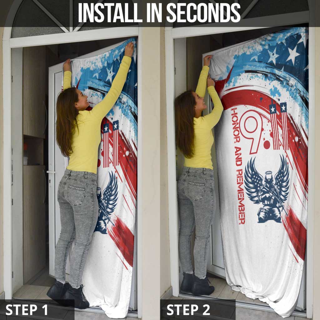 Patriot Day 911 Memorial Door Cover American Flag and Angel Soldier Honor and Remember - Wonder Print Shop
