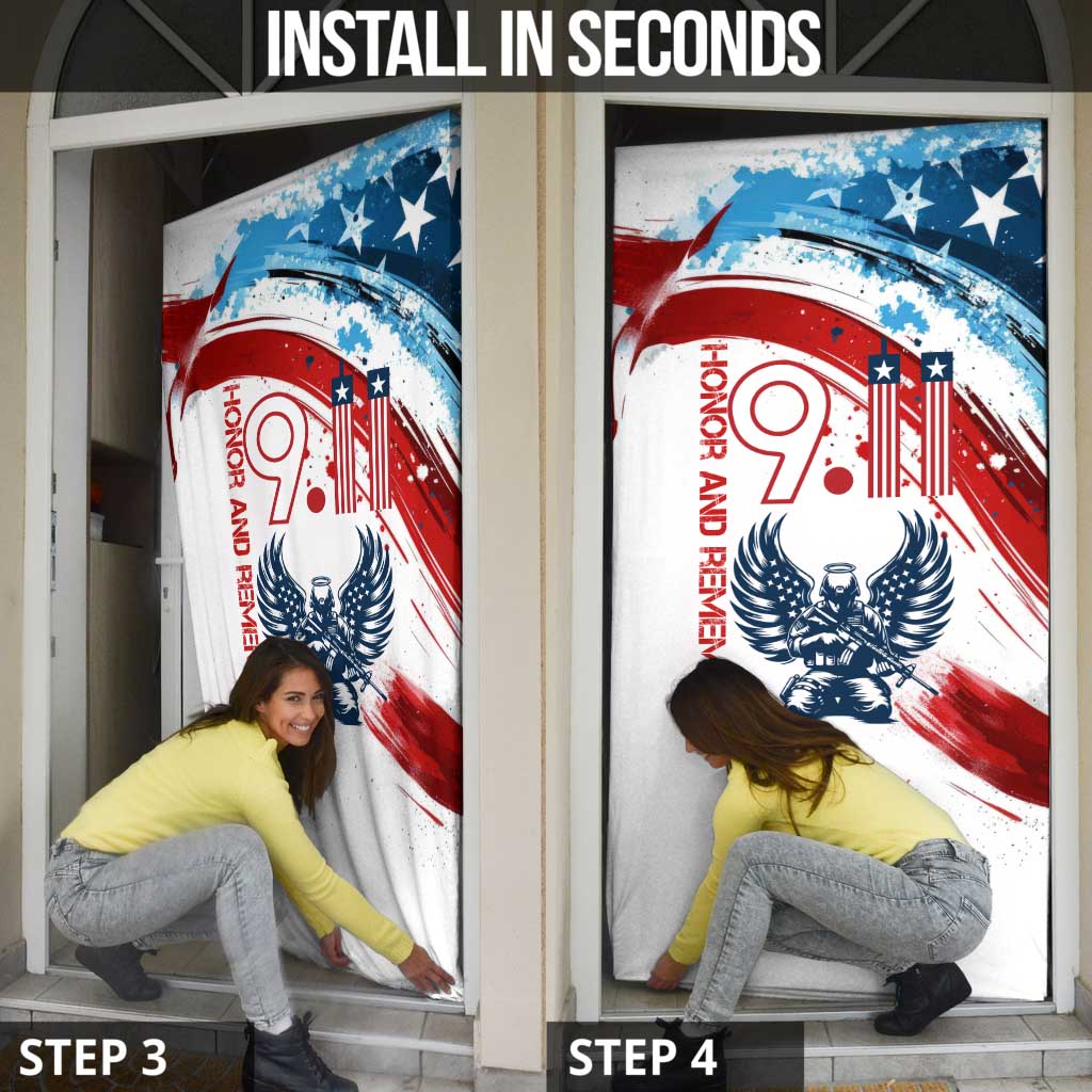 Patriot Day 911 Memorial Door Cover American Flag and Angel Soldier Honor and Remember - Wonder Print Shop