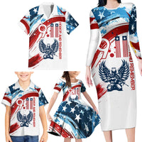 Patriot Day 911 Memorial Family Matching Long Sleeve Bodycon Dress and Hawaiian Shirt American Flag and Angel Soldier Honor and Remember - Wonder Print Shop
