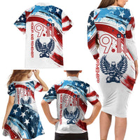 Patriot Day 911 Memorial Family Matching Long Sleeve Bodycon Dress and Hawaiian Shirt American Flag and Angel Soldier Honor and Remember - Wonder Print Shop