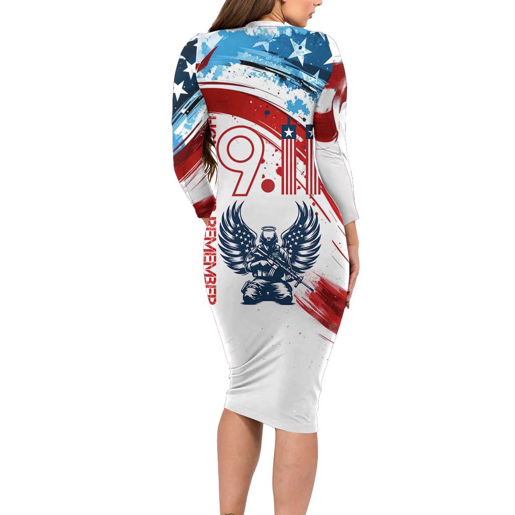 Patriot Day 911 Memorial Family Matching Long Sleeve Bodycon Dress and Hawaiian Shirt American Flag and Angel Soldier Honor and Remember - Wonder Print Shop