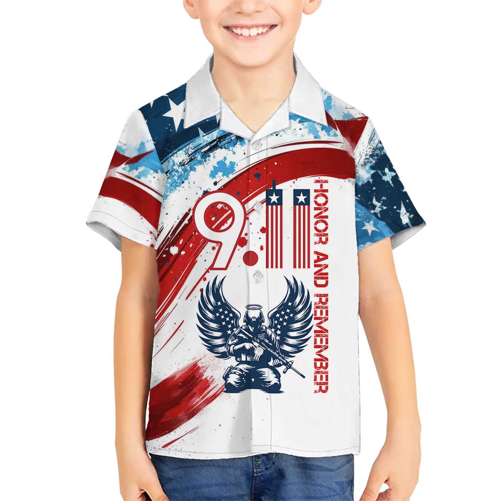 Patriot Day 911 Memorial Family Matching Long Sleeve Bodycon Dress and Hawaiian Shirt American Flag and Angel Soldier Honor and Remember - Wonder Print Shop