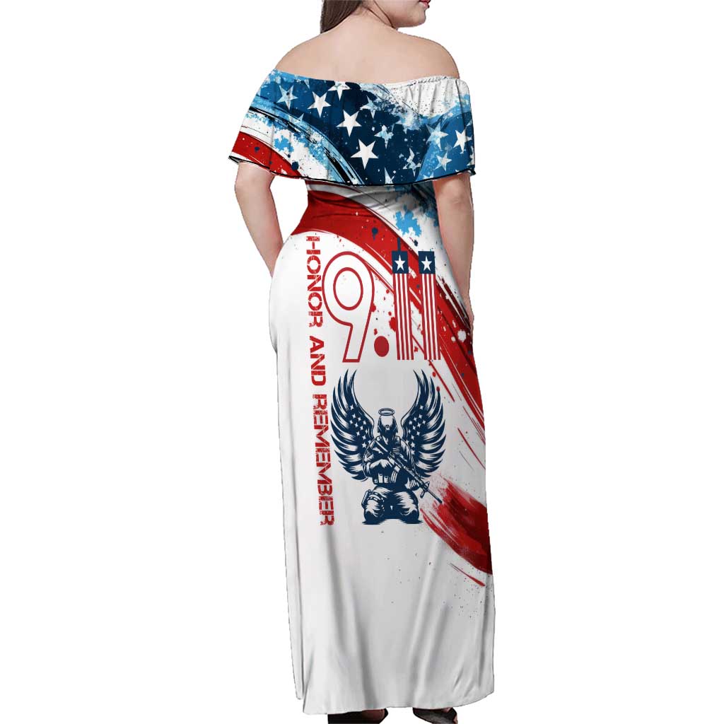 Patriot Day 911 Memorial Family Matching Off Shoulder Maxi Dress and Hawaiian Shirt American Flag and Angel Soldier Honor and Remember - Wonder Print Shop