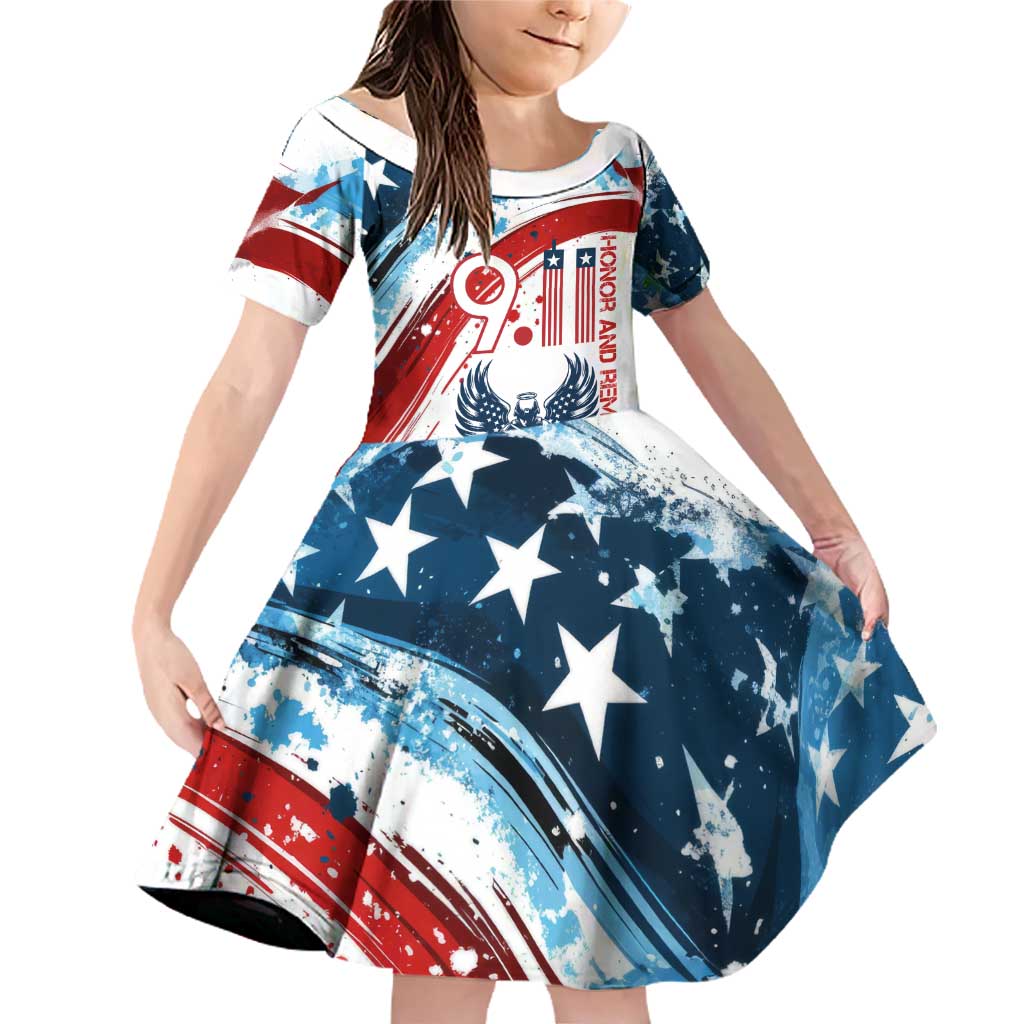 Patriot Day 911 Memorial Family Matching Off Shoulder Short Dress and Hawaiian Shirt American Flag and Angel Soldier Honor and Remember - Wonder Print Shop