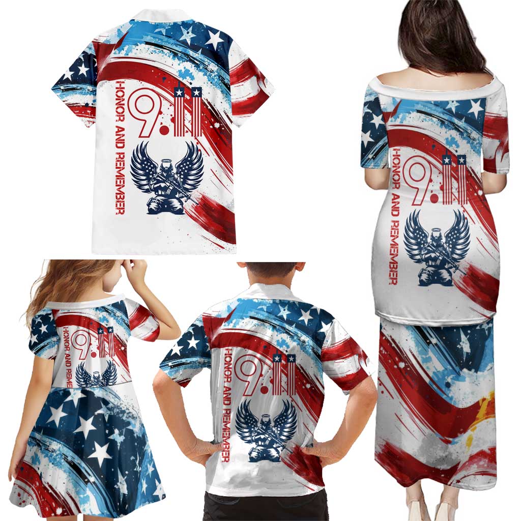 Patriot Day 911 Memorial Family Matching Puletasi and Hawaiian Shirt American Flag and Angel Soldier Honor and Remember - Wonder Print Shop