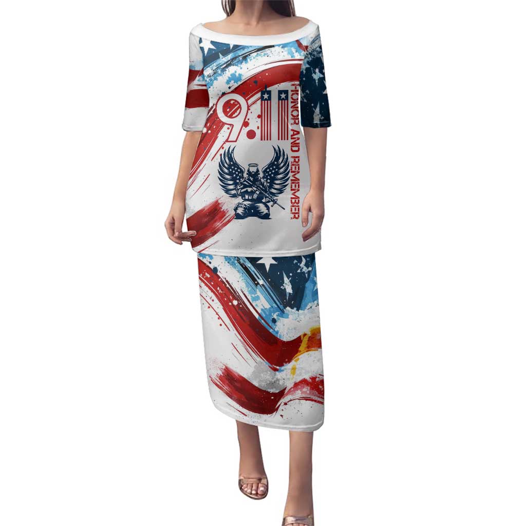 Patriot Day 911 Memorial Family Matching Puletasi and Hawaiian Shirt American Flag and Angel Soldier Honor and Remember - Wonder Print Shop