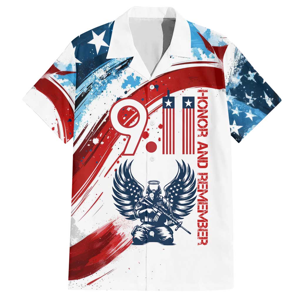 Patriot Day 911 Memorial Family Matching Short Sleeve Bodycon Dress and Hawaiian Shirt American Flag and Angel Soldier Honor and Remember - Wonder Print Shop