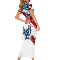 Patriot Day 911 Memorial Family Matching Short Sleeve Bodycon Dress and Hawaiian Shirt American Flag and Angel Soldier Honor and Remember - Wonder Print Shop