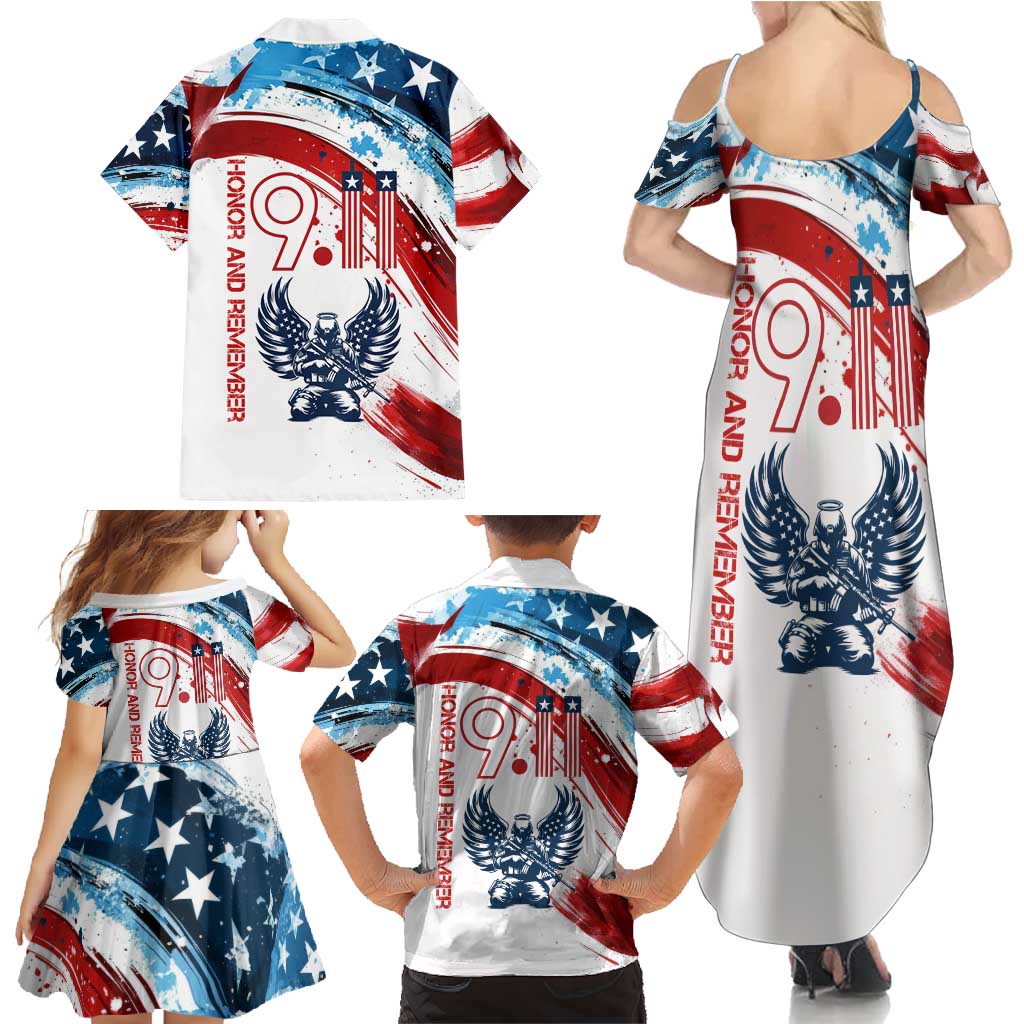 Patriot Day 911 Memorial Family Matching Summer Maxi Dress and Hawaiian Shirt American Flag and Angel Soldier Honor and Remember - Wonder Print Shop