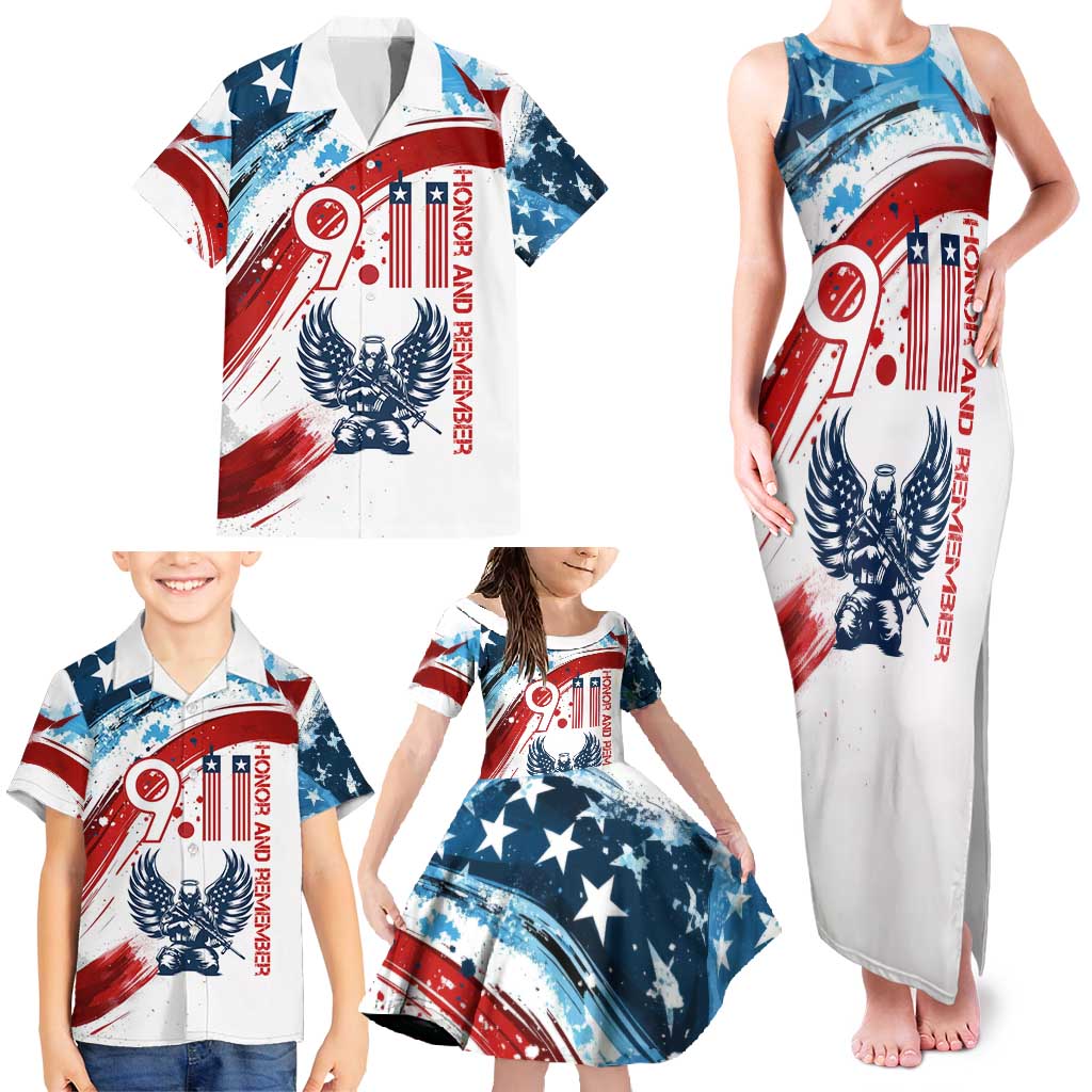 Patriot Day 911 Memorial Family Matching Tank Maxi Dress and Hawaiian Shirt American Flag and Angel Soldier Honor and Remember - Wonder Print Shop