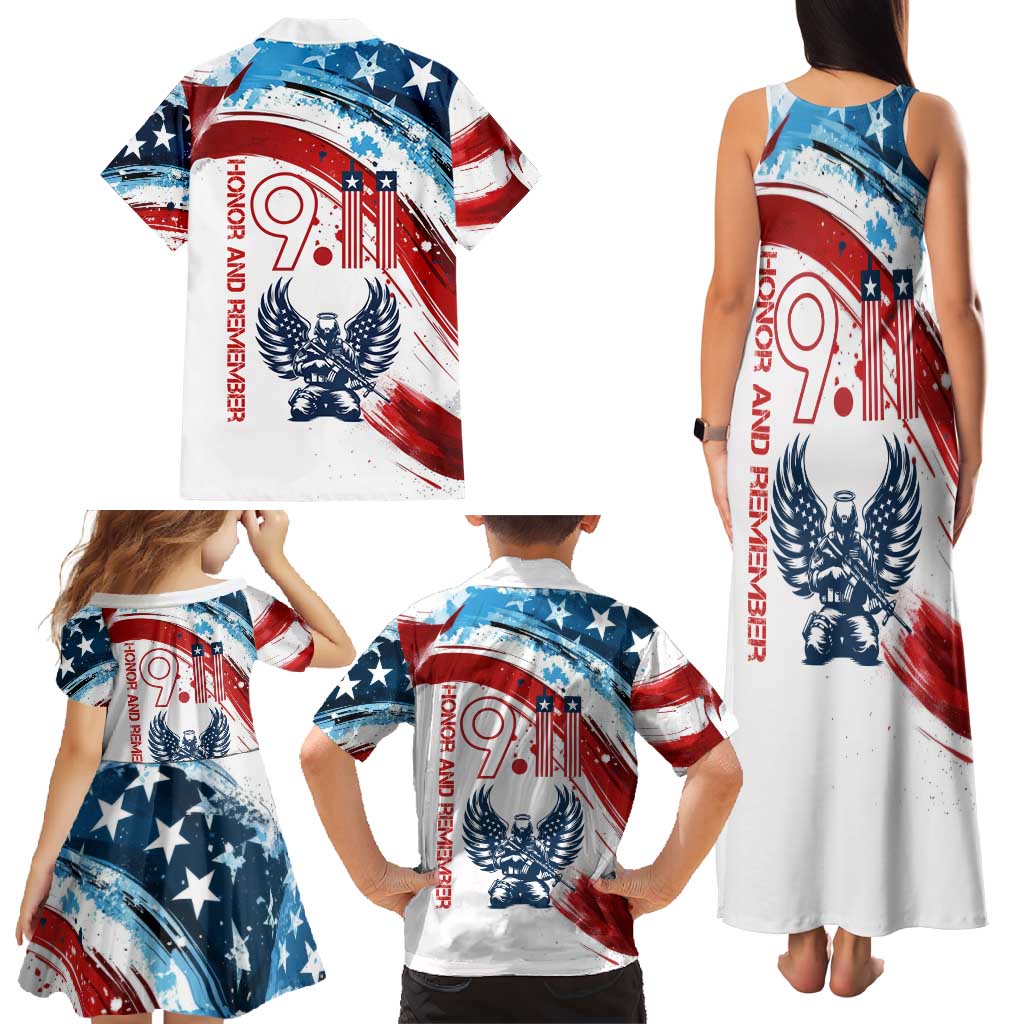 Patriot Day 911 Memorial Family Matching Tank Maxi Dress and Hawaiian Shirt American Flag and Angel Soldier Honor and Remember - Wonder Print Shop