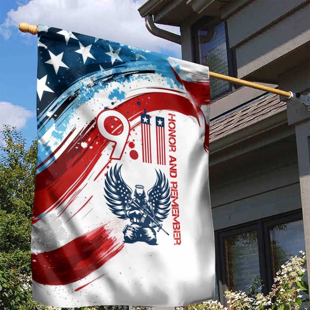 Patriot Day 911 Memorial Garden Flag American Flag and Angel Soldier Honor and Remember - Wonder Print Shop