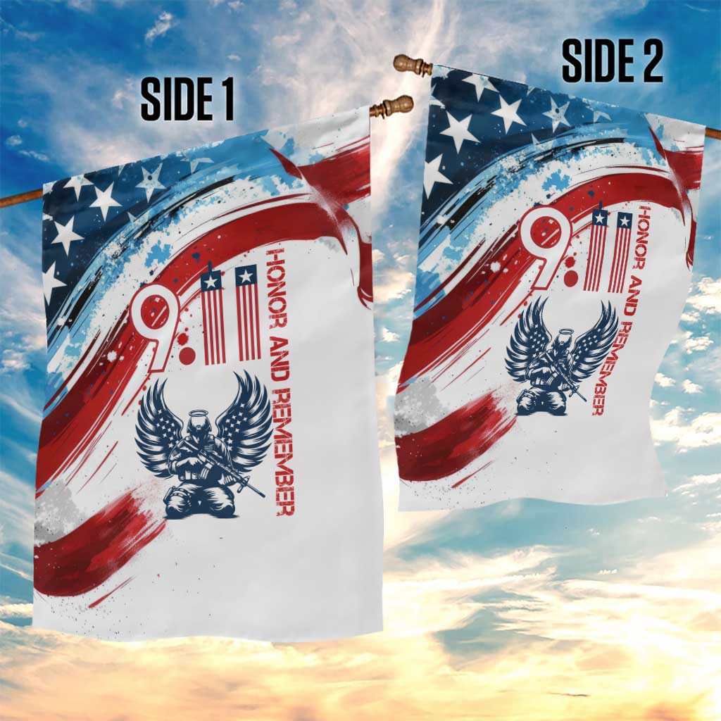 Patriot Day 911 Memorial Garden Flag American Flag and Angel Soldier Honor and Remember - Wonder Print Shop