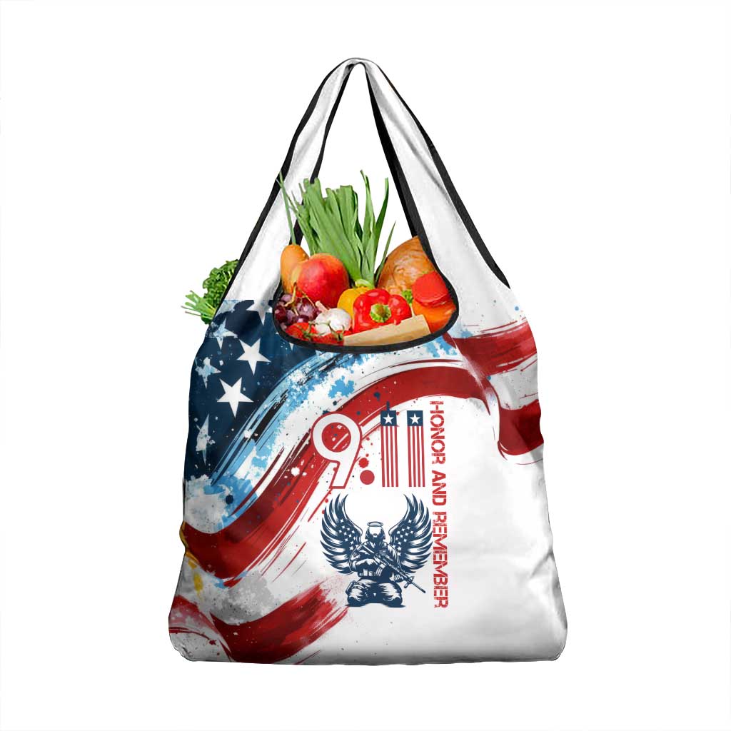 Patriot Day 911 Memorial Grocery Bag American Flag and Angel Soldier Honor and Remember - Wonder Print Shop