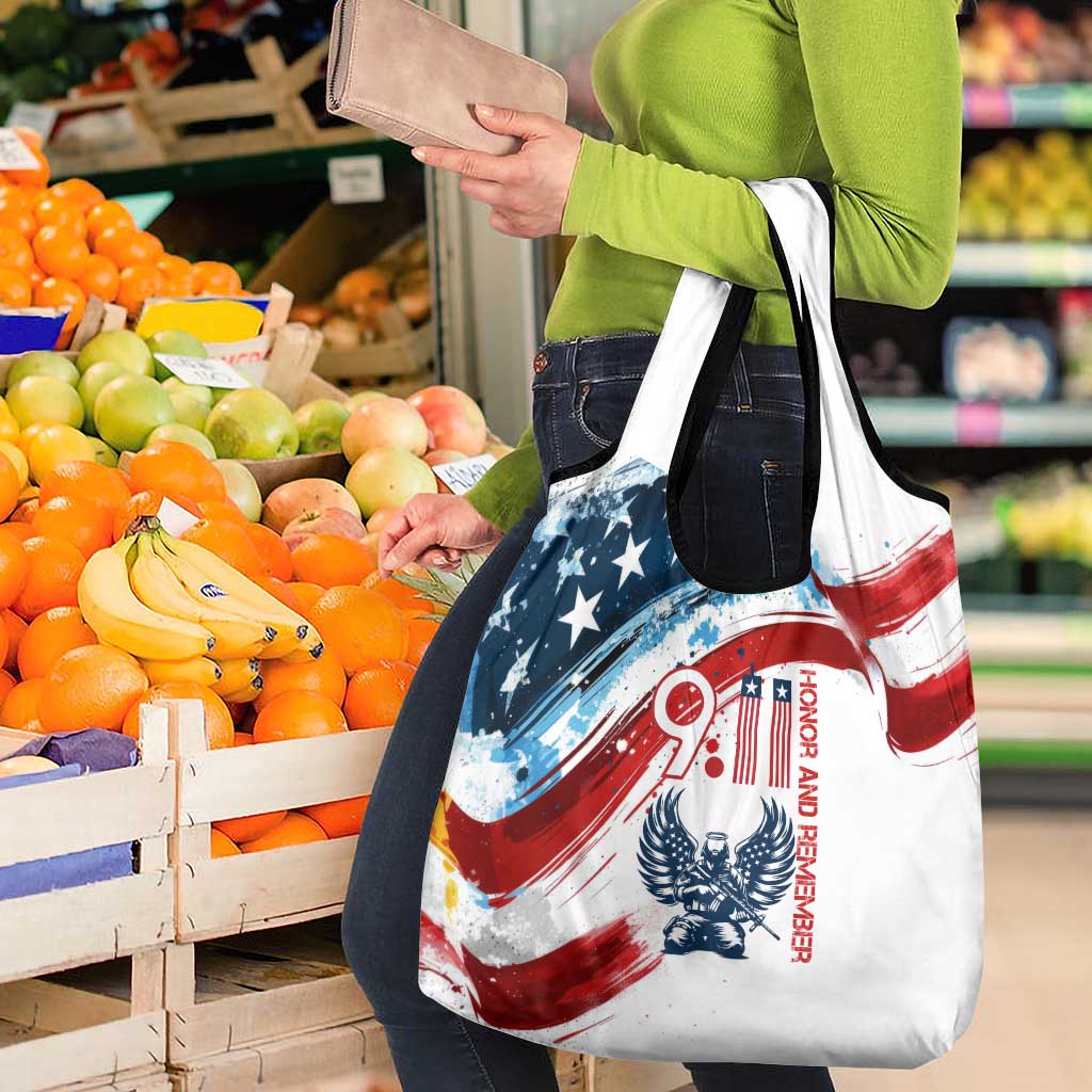 Patriot Day 911 Memorial Grocery Bag American Flag and Angel Soldier Honor and Remember - Wonder Print Shop