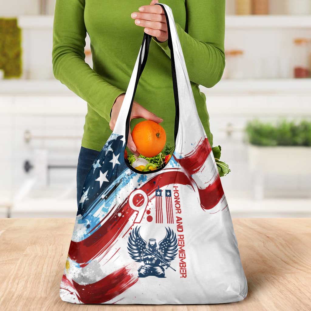 Patriot Day 911 Memorial Grocery Bag American Flag and Angel Soldier Honor and Remember - Wonder Print Shop
