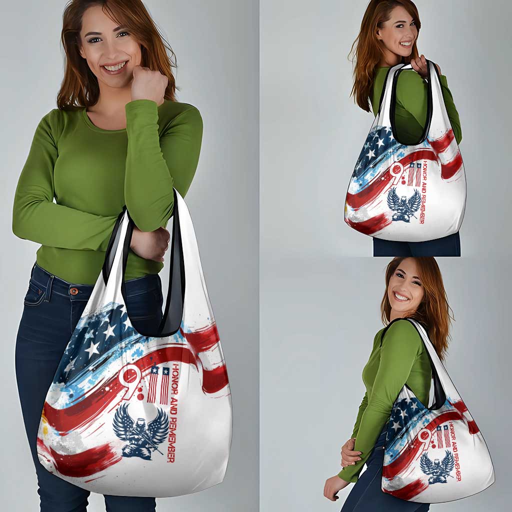 Patriot Day 911 Memorial Grocery Bag American Flag and Angel Soldier Honor and Remember - Wonder Print Shop