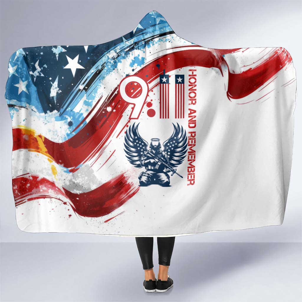Patriot Day 911 Memorial Hooded Blanket American Flag and Angel Soldier Honor and Remember - Wonder Print Shop