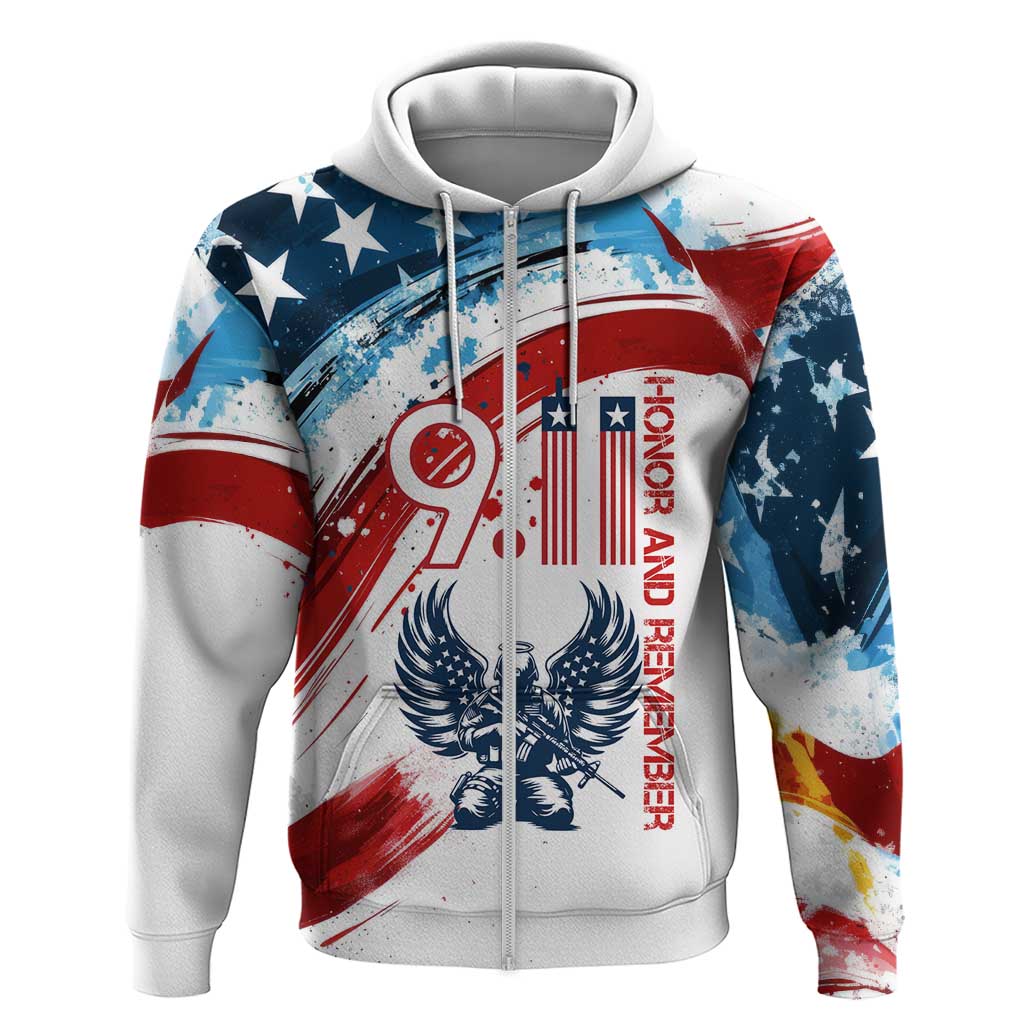 Patriot Day 911 Memorial Hoodie American Flag and Angel Soldier Honor and Remember - Wonder Print Shop