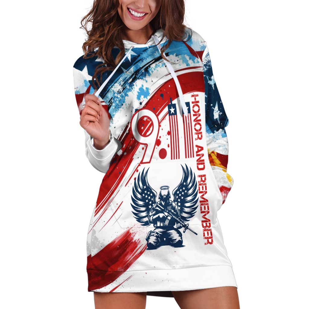 Patriot Day 911 Memorial Hoodie Dress American Flag and Angel Soldier Honor and Remember - Wonder Print Shop
