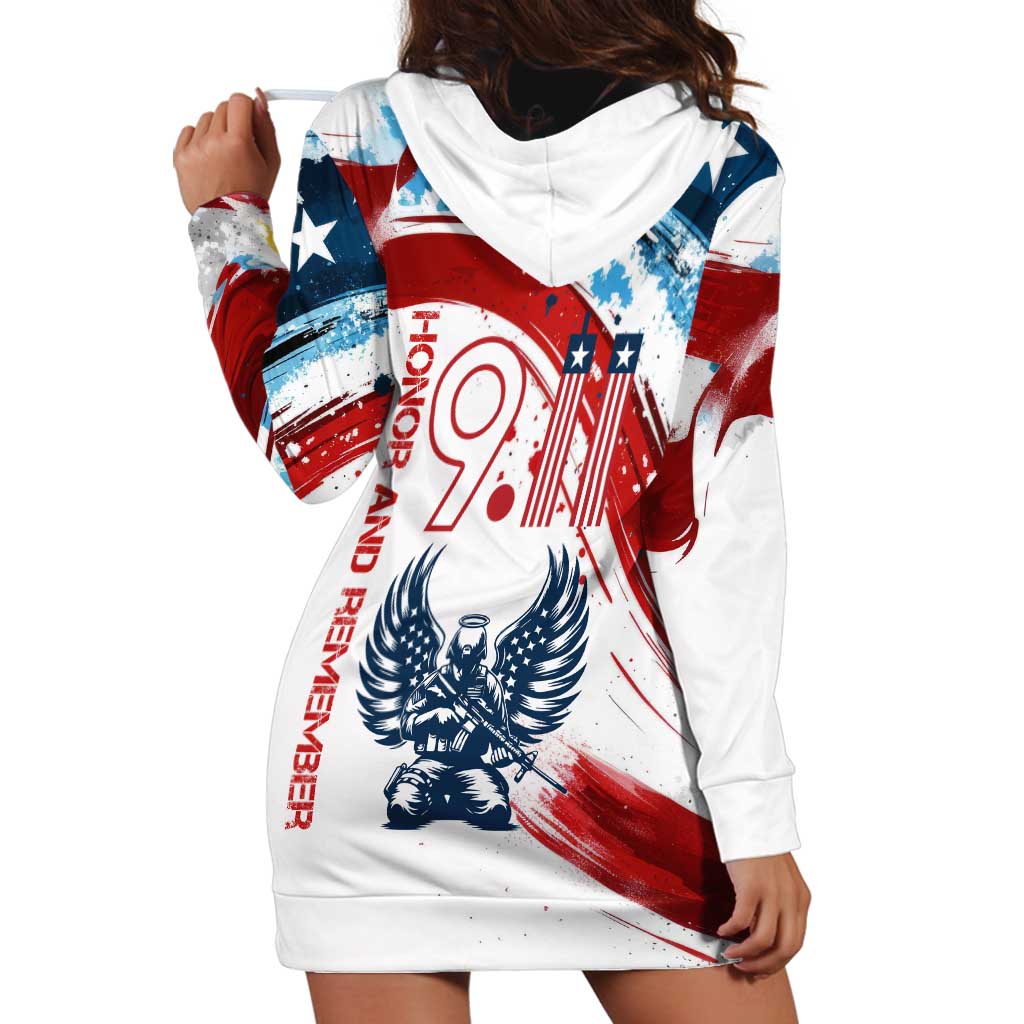 Patriot Day 911 Memorial Hoodie Dress American Flag and Angel Soldier Honor and Remember - Wonder Print Shop