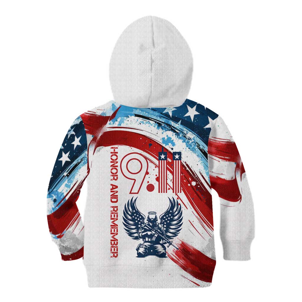 Patriot Day 911 Memorial Kid Hoodie American Flag and Angel Soldier Honor and Remember - Wonder Print Shop
