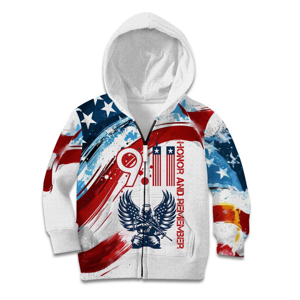 Patriot Day 911 Memorial Kid Hoodie American Flag and Angel Soldier Honor and Remember - Wonder Print Shop