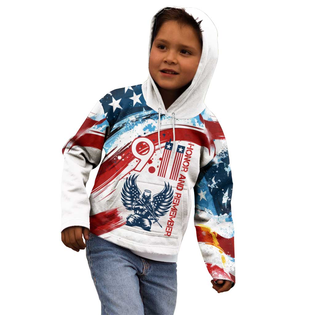 Patriot Day 911 Memorial Kid Hoodie American Flag and Angel Soldier Honor and Remember - Wonder Print Shop