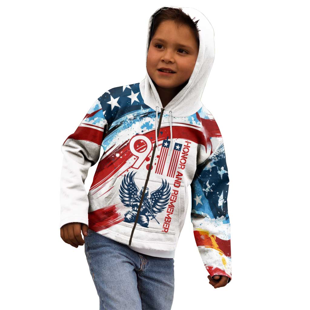 Patriot Day 911 Memorial Kid Hoodie American Flag and Angel Soldier Honor and Remember - Wonder Print Shop