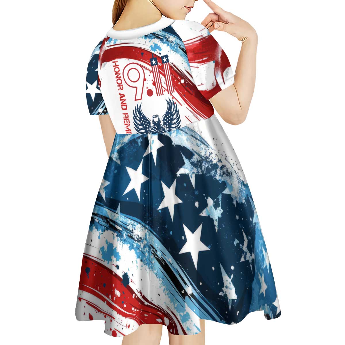 Patriot Day 911 Memorial Kid Short Sleeve Dress American Flag and Angel Soldier Honor and Remember - Wonder Print Shop