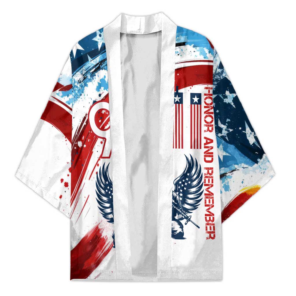 Patriot Day 911 Memorial Kimono American Flag and Angel Soldier Honor and Remember - Wonder Print Shop