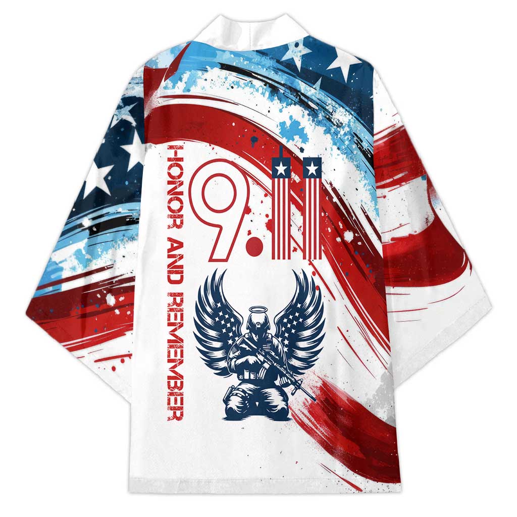 Patriot Day 911 Memorial Kimono American Flag and Angel Soldier Honor and Remember - Wonder Print Shop