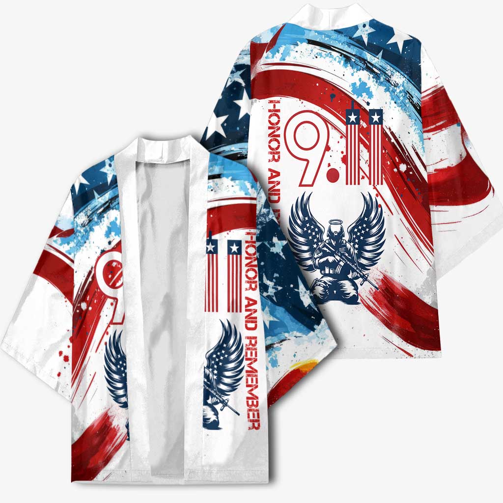 Patriot Day 911 Memorial Kimono American Flag and Angel Soldier Honor and Remember - Wonder Print Shop