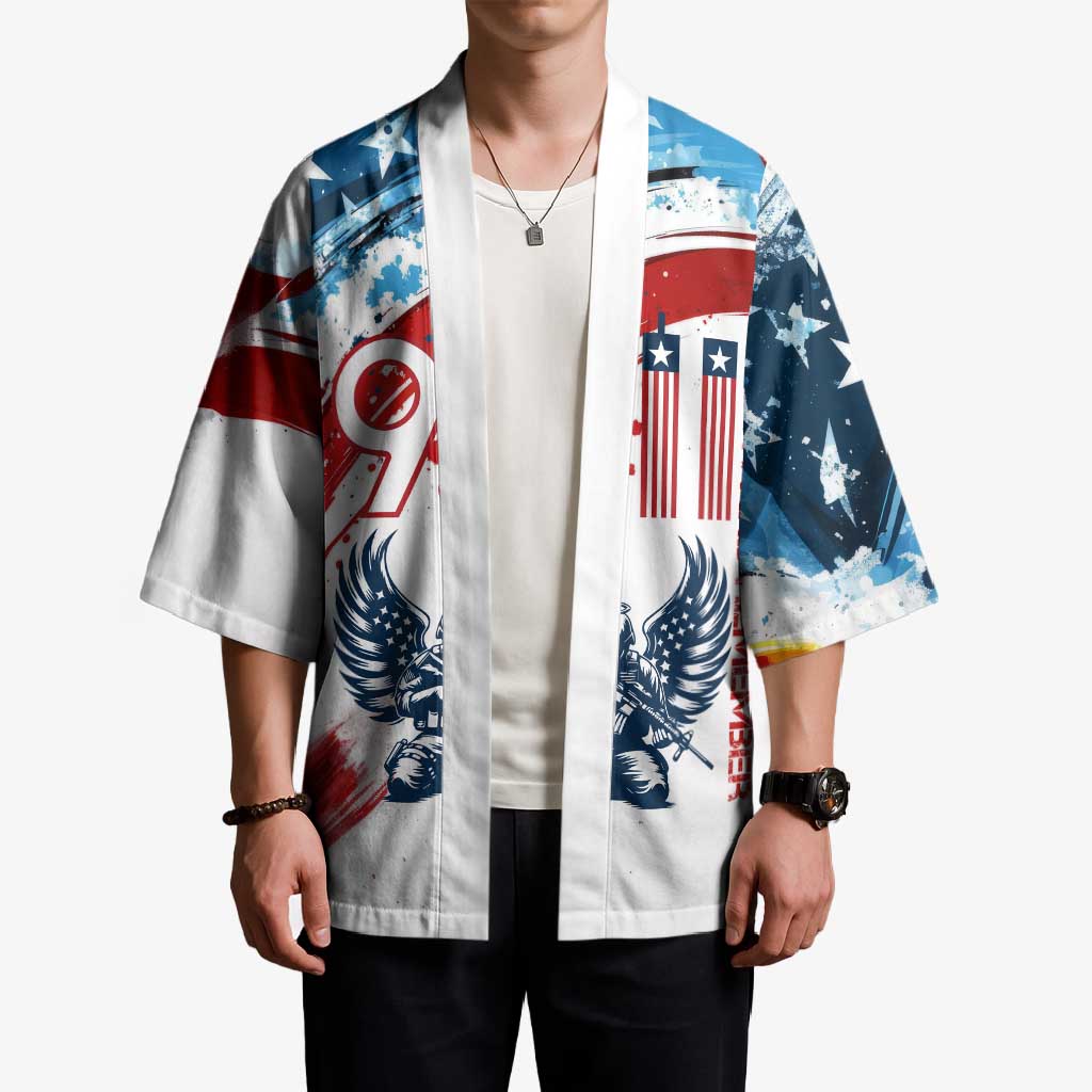 Patriot Day 911 Memorial Kimono American Flag and Angel Soldier Honor and Remember - Wonder Print Shop