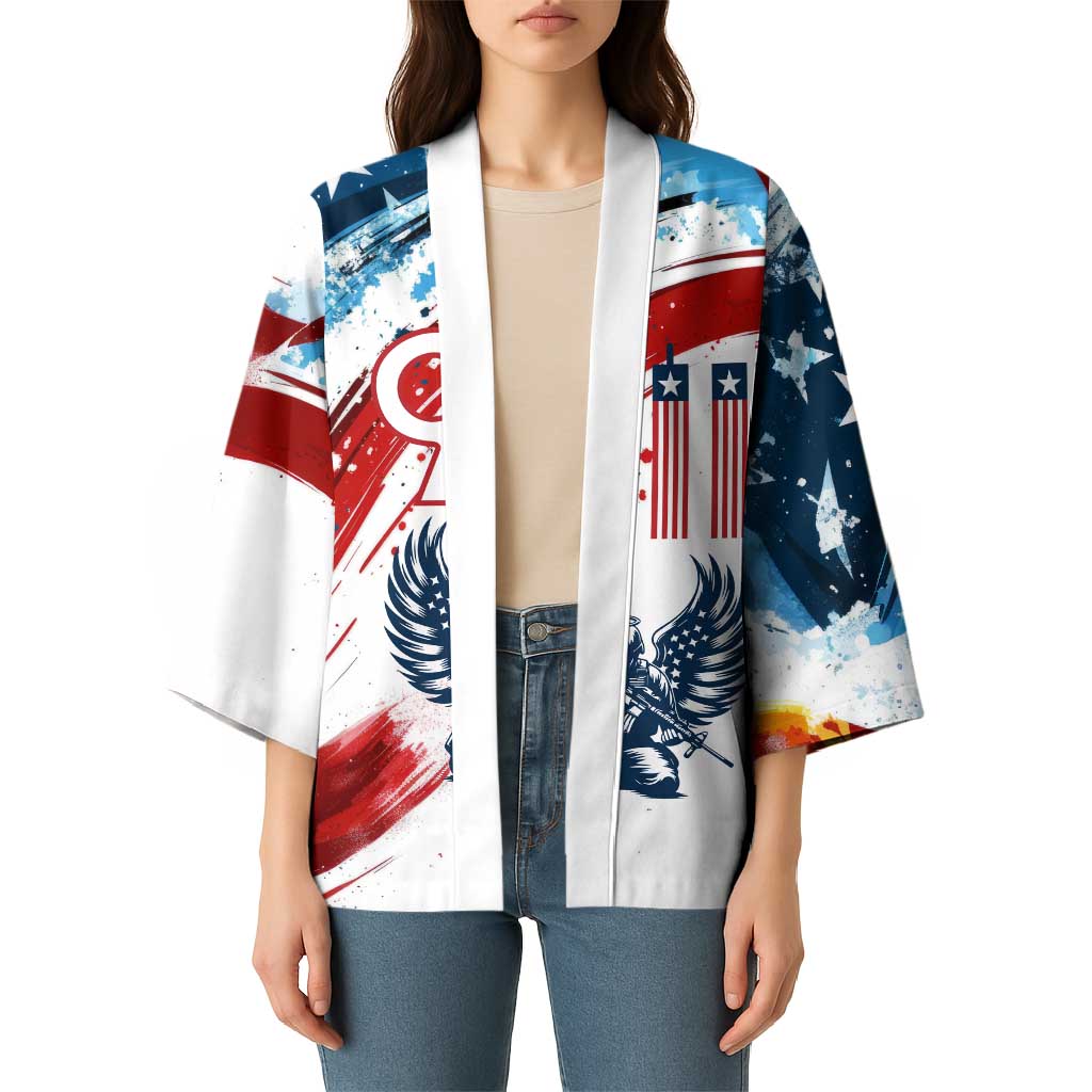 Patriot Day 911 Memorial Kimono American Flag and Angel Soldier Honor and Remember - Wonder Print Shop