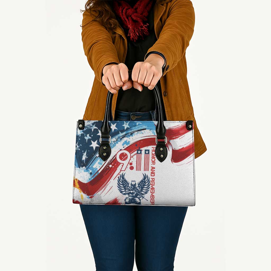 Patriot Day 911 Memorial Leather Bag American Flag and Angel Soldier Honor and Remember - Wonder Print Shop