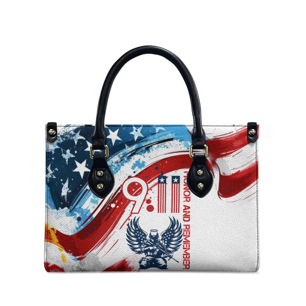 Patriot Day 911 Memorial Leather Bag American Flag and Angel Soldier Honor and Remember - Wonder Print Shop
