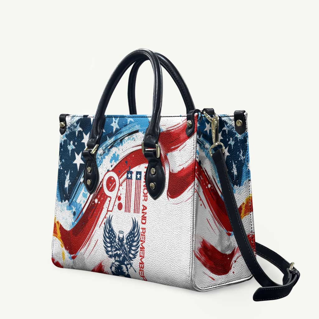 Patriot Day 911 Memorial Leather Bag American Flag and Angel Soldier Honor and Remember - Wonder Print Shop