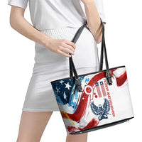Patriot Day 911 Memorial Leather Tote Bag American Flag and Angel Soldier Honor and Remember - Wonder Print Shop