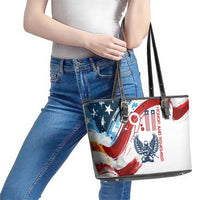Patriot Day 911 Memorial Leather Tote Bag American Flag and Angel Soldier Honor and Remember - Wonder Print Shop