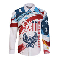 Patriot Day 911 Memorial Long Sleeve Button Shirt American Flag and Angel Soldier Honor and Remember - Wonder Print Shop