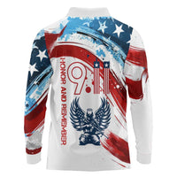 Patriot Day 911 Memorial Long Sleeve Polo Shirt American Flag and Angel Soldier Honor and Remember - Wonder Print Shop